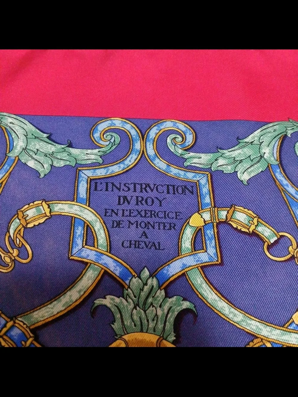 Hermes Pink and Blue Equestrian Motif Silk Scarf